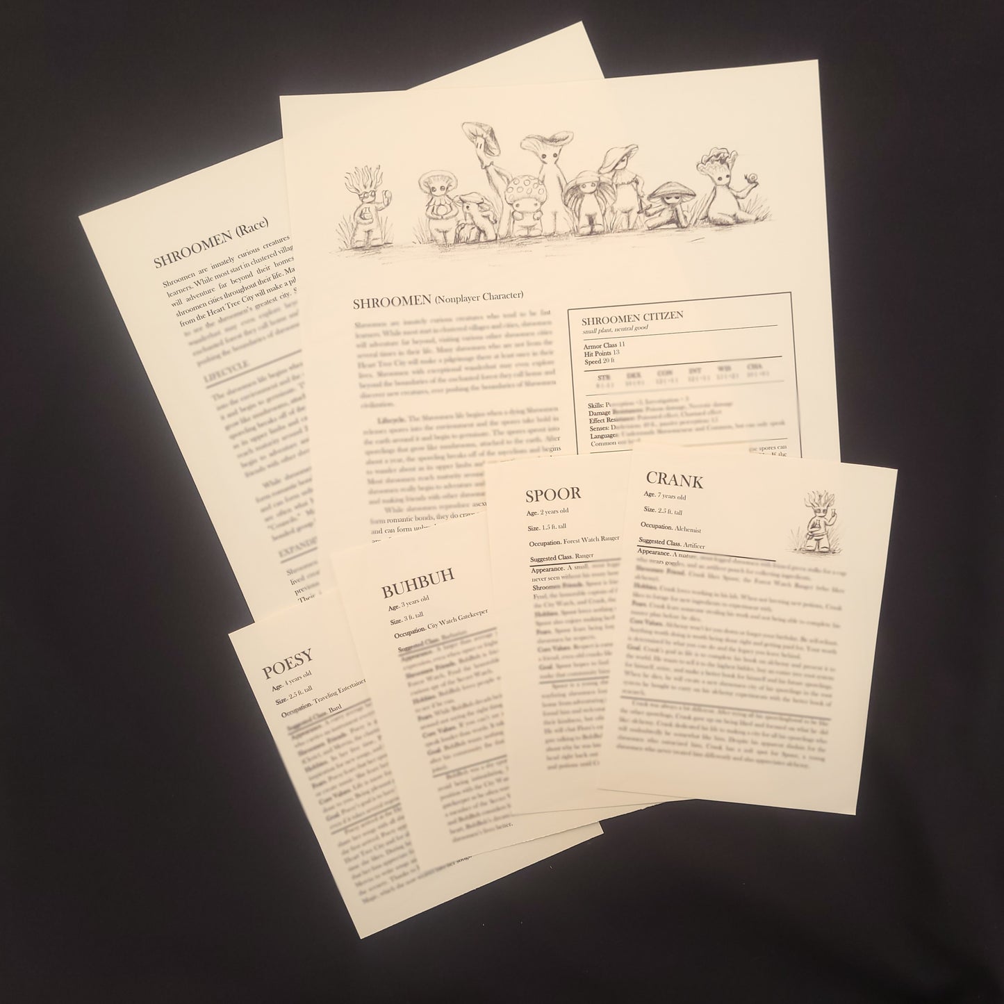 Shroomen Stat Block & Character Sheets (mini not included)