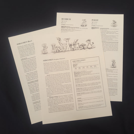 Shroomen Stat Block & Character Sheets (mini not included)